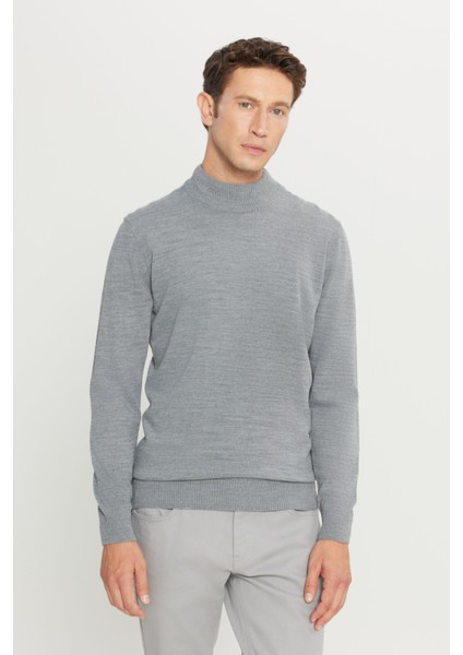 ALTINYILDIZ CLASSICS Erkek Gri Melanj Tüylenme Yapmayan Standart Fit Normal Kesim Yarım Balıkçı Yaka Triko Kazak