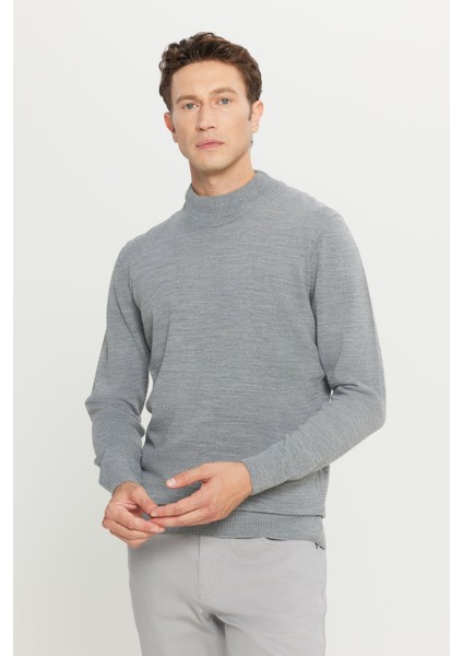 ALTINYILDIZ CLASSICS Erkek Gri Melanj Tüylenme Yapmayan Standart Fit Normal Kesim Yarım Balıkçı Yaka Triko Kazak modelleri