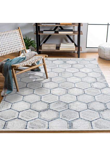 Geometrik Gri Pamuk Dikdörtgen Modern Desenli Pamuk Makinada Yıkanabilir Hav Toz Vermez Leke Tutmayan Kaymaz Taban Dijital Makine Baskı Salon Yolluk Mutfak Halı fırsatları
