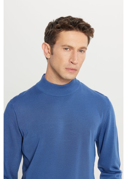 ALTINYILDIZ CLASSICS Erkek Indigo Tüylenme Yapmayan Standart Fit Normal Kesim Yarım Balıkçı Yaka Triko Kazak fırsatları