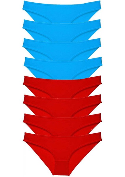 8 Adet Süper Eko Set Likralı Kadın Slip Külot Kırmızı ve Mavi