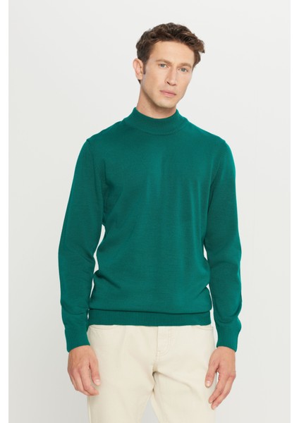 ALTINYILDIZ CLASSICS Erkek Koyu Yeşil Tüylenme Yapmayan Standart Fit Normal Kesim Yarım Balıkçı Yaka Triko Kazak modelleri