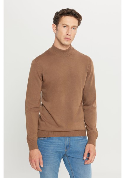 Erkek Vizon Tüylenme Yapmayan Standart Fit Normal Kesim Yarım Balıkçı Yaka Triko Kazak