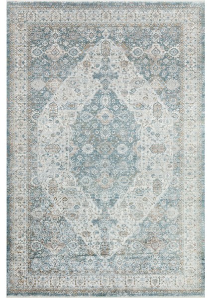 Crystal Çerçeveli Mavi Bambu Dikdörtgen Modern Desenli Akrilik Hav Vermeyen Leke Tutmayan Kolay Temizlenen Yumuşak Makine Salon Yolluk Mutfak Halı