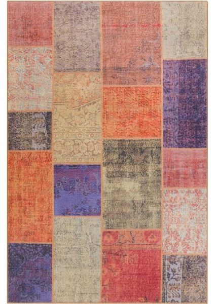 Bath Patchwork Turuncu Polyester Dikdörtgen Modern Desenli Pamuk Makinada Yıkanabilir Hav Toz Vermez Leke Tutmayan Kaymaz Taban Dijital Makine Baskı Salon Yolluk Mutfak Halı