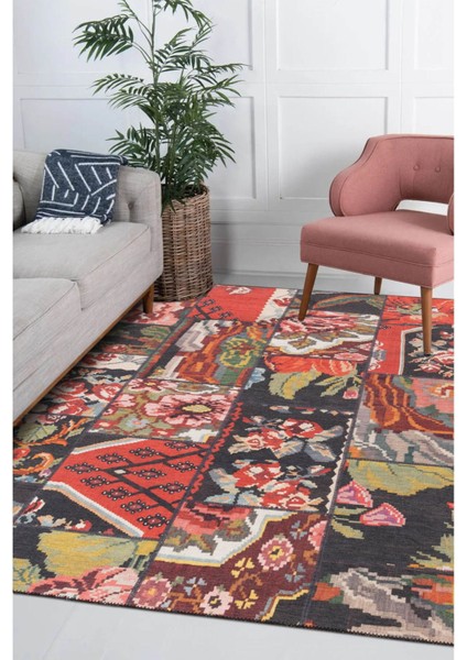 Bristol Patchwork Kırmızı Polyester Dikdörtgen Modern Desenli Pamuk Makinada Yıkanabilir Hav Toz Vermez Leke Tutmayan Kaymaz Taban Dijital Makine Baskı Salon Yolluk Mutfak Halı fiyatları
