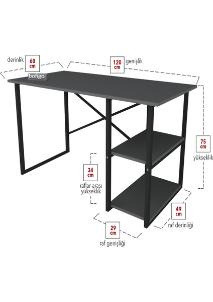 2 Raflı Çalışma Masası Bilgisayar Masası Ofis Ders Masası + 5 Raflı Kitaplık Metal Kitaplık Antrasit fiyatları