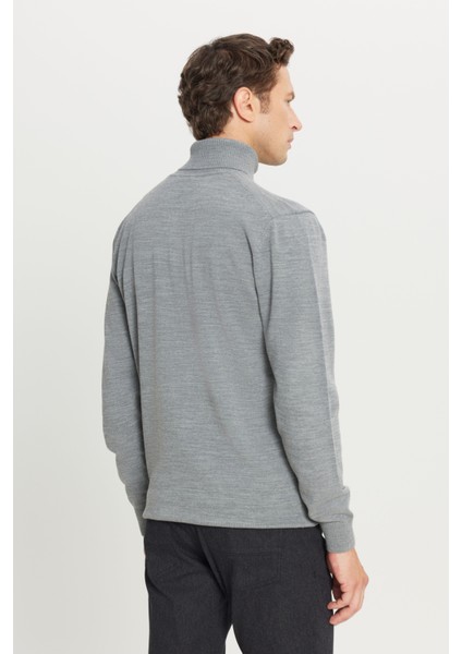 ALTINYILDIZ CLASSICS Erkek Gri Melanj Tüylenme Yapmayan Anti Pilling Özellikli Standart Fit Tam Balıkçı Yaka Triko Kazak