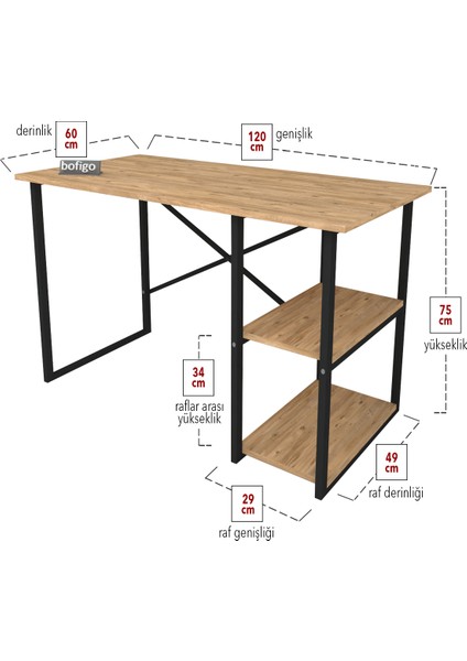 2 Raflı Çalışma Masası Bilgisayar Masası Ofis Ders Masası + 5 Raflı Kitaplık Metal Kitaplık Çam fiyatları