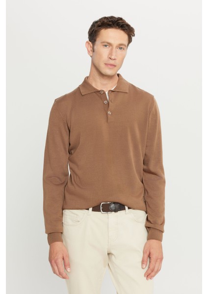 ALTINYILDIZ CLASSICS Erkek Vizon Tüylenme Yapmayan Anti Pilling Kumaş Standart Fit Normal Kesim Polo Yaka Triko Kazak