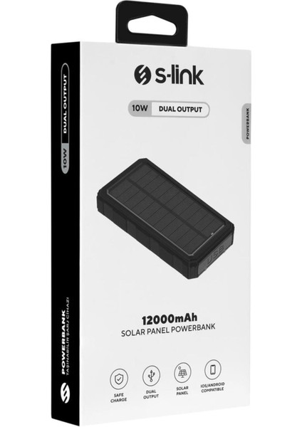 P120 12000MAH Prm 2-Usb+Type-C+Micro LED LAMBA+1.2W Solar Panelli Siyah Taşınabilir Power