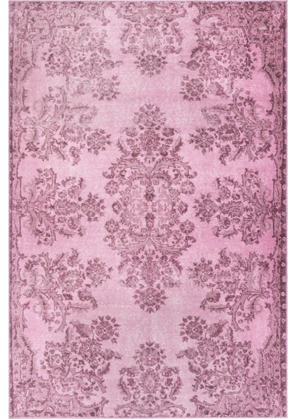 Bangor Klasik Pembe Polyester Dikdörtgen Modern Desenli Pamuk Makinada Yıkanabilir Hav Toz Vermez Leke Tutmayan Kaymaz Taban Dijital Makine Baskı Salon Yolluk Mutfak Halı