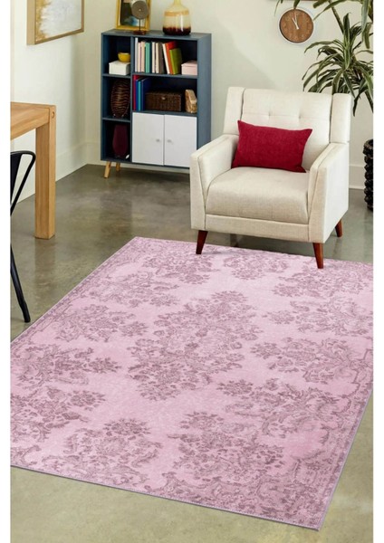 Bangor Klasik Pembe Polyester Dikdörtgen Modern Desenli Pamuk Makinada Yıkanabilir Hav Toz Vermez Leke Tutmayan Kaymaz Taban Dijital Makine Baskı Salon Yolluk Mutfak Halı fiyatları