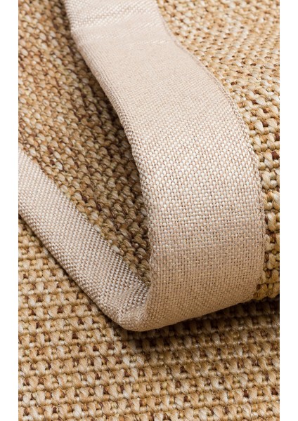 Bej Çerçeveli Etnik Modern Desenli Poliproplen Hav Vermeyen Leke Tutmayan Kolay Temizlenen Yumuşak Makine Salon Yolluk Mutfak Halı