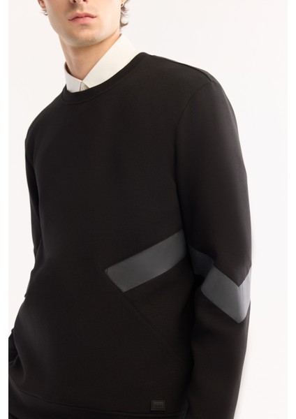 Erkek Siyah Bisiklet Yaka Pamuklu Bi-Stretch Baskılı Regular Fit Sweatshirt A52Y1296 fiyatları
