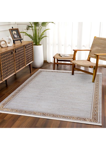 Gold Çerçeveli Etnik Modern Desenli Pamuk Makinada Yıkanabilir Hav Toz Vermez Leke Tutmayan Kaymaz Taban Dijital Makine Baskı Salon Yolluk Mutfak Halı modelleri