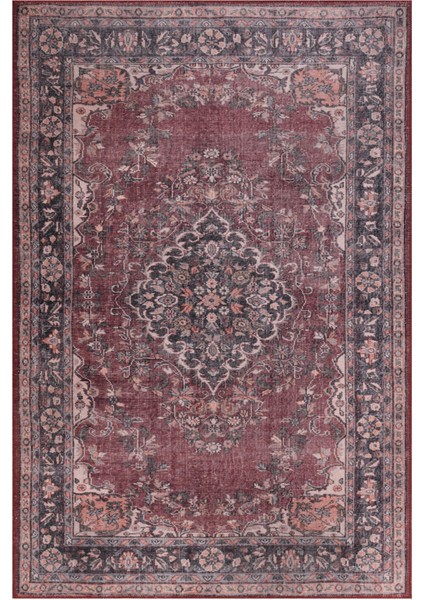 Carlisle Klasik Bordo Polyester Dikdörtgen Modern Desenli Pamuk Makinada Yıkanabilir Hav Toz Vermez Leke Tutmayan Kaymaz Taban Dijital Makine Baskı Salon Yolluk Mutfak Halı