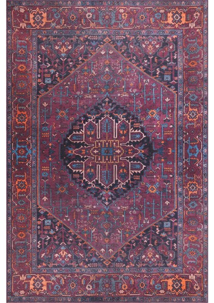 Coventry Klasik Bordo Polyester Daire Modern Desenli Pamuk Makinada Yıkanabilir Hav Toz Vermez Leke Tutmayan Kaymaz Taban Dijital Makine Baskı Salon Yolluk Mutfak Halı