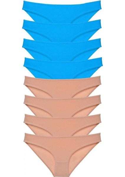 8 Adet Eko Set Likralı Kadın Slip Külot Ten ve Mavi