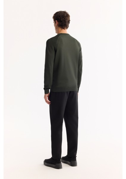 Erkek Haki Bisiklet Yaka Dokulu Triko Regular Fit Kazak A52Y5083