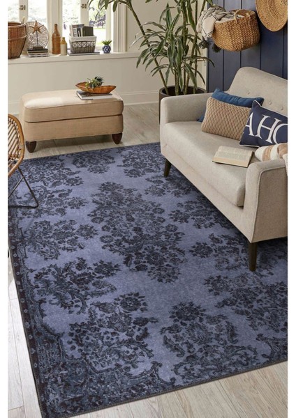 Preston Klasik Mavi Polyester Kare Modern Desenli Pamuk Makinada Yıkanabilir Hav Toz Vermez Leke Tutmayan Kaymaz Taban Dijital Makine Baskı Salon Yolluk Mutfak Halı fiyatları