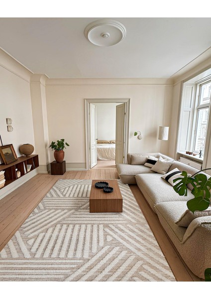 Bej Modern Etnik Desenli Pamuk Makinada Yıkanabilir Hav Toz Vermez Leke Tutmayan Kaymaz Taban Dijital Makine Baskı Salon Yolluk Mutfak Halı fırsatları