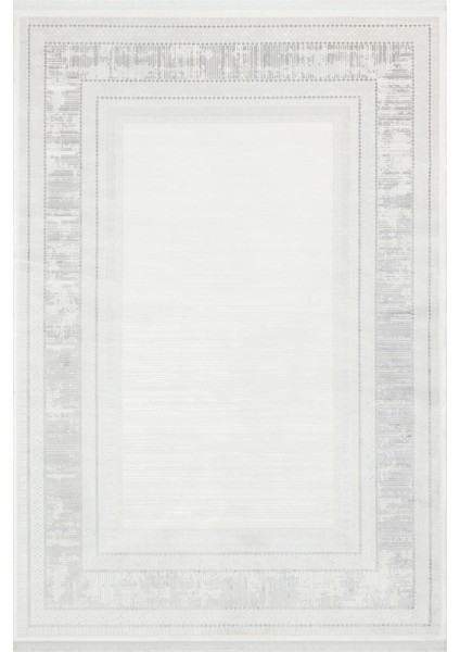 Xerxes Gri Çerçeveli Etnik Modern Desenli Viskon Hav Vermeyen Leke Tutmayan Kolay Temizlenen Yumuşak Makine Salon Yolluk Mutfak Halı