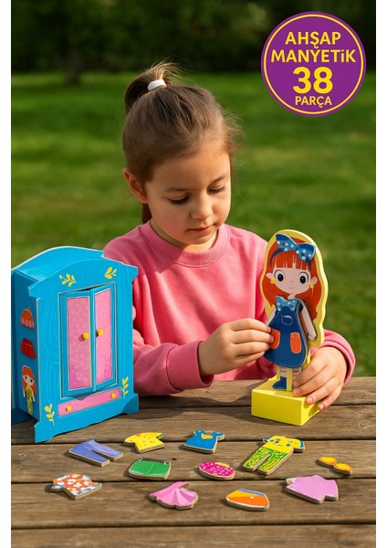 Montessori Manyetik Kız Giydirme Ahşap Moda Bebek Seti – 26 Parça Kıyafet ve 3D Gardırop fiyatları