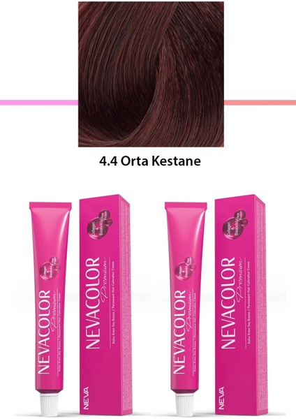 2'li Set Premium 4.4 Orta Kestane - Kalıcı Krem Saç Boyası 2 x 50 G Tüp