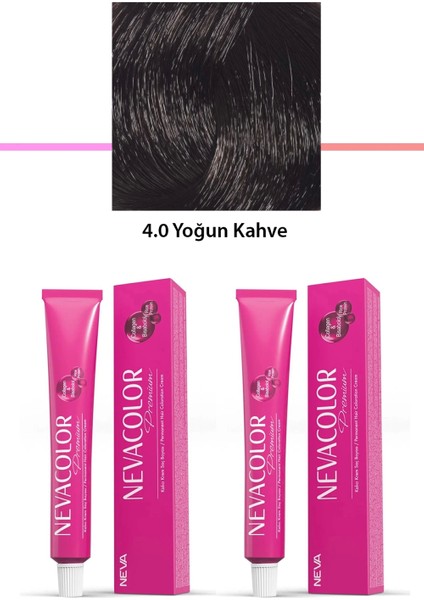 2'li Set Premium 4.0 Yoğun Kahve - Kalıcı Krem Saç Boyası 2 x 50 gr Tüp