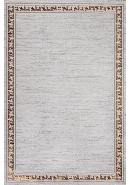 Gold Çerçeveli Etnik Modern Desenli Pamuk Makinada Yıkanabilir Hav Toz Vermez Leke Tutmayan Kaymaz Taban Dijital Makine Baskı Salon Yolluk Mutfak Halı