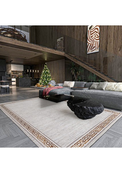 Gold Çerçeveli Etnik Modern Desenli Pamuk Makinada Yıkanabilir Hav Toz Vermez Leke Tutmayan Kaymaz Taban Dijital Makine Baskı Salon Yolluk Mutfak Halı fırsatları