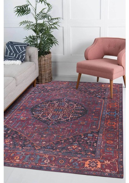 Coventry Klasik Bordo Polyester Kare Modern Desenli Pamuk Makinada Yıkanabilir Hav Toz Vermez Leke Tutmayan Kaymaz Taban Dijital Makine Baskı Salon Yolluk Mutfak Halı fiyatları