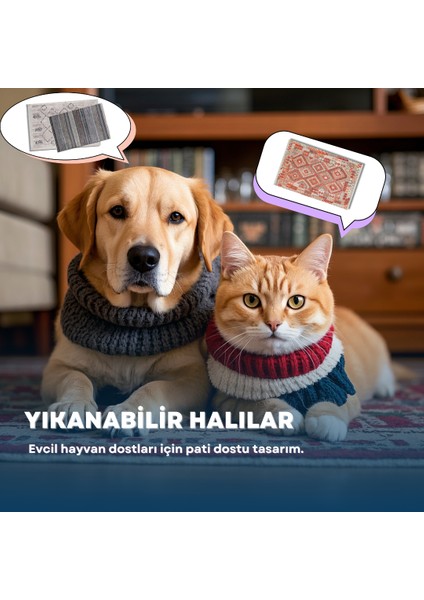 Gri Modern Etnik Desenli Pamuk Makinada Yıkanabilir Hav Toz Vermez Leke Tutmayan Kaymaz Taban Dijital Makine Baskı Salon Yolluk Mutfak Halı