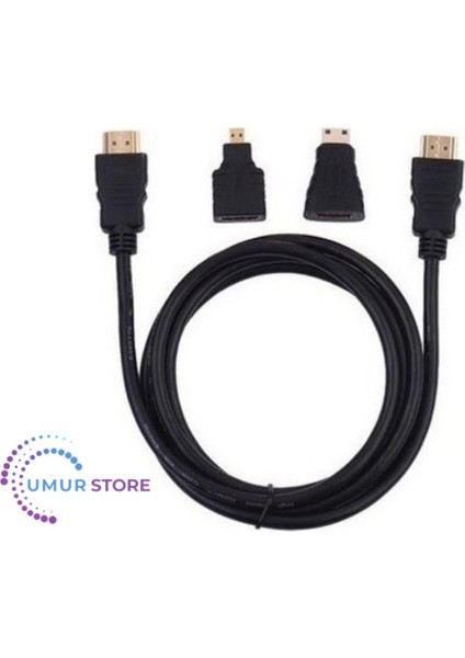 3in1 HDMI Kablo Set - Micro ve Mini HDMI Set - 1.5m