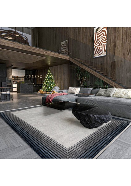 Lacivert Çerçeveli Etnik Modern Desenli Pamuk Makinada Yıkanabilir Hav Toz Vermez Leke Tutmayan Kaymaz Taban Dijital Makine Baskı Salon Yolluk Mutfak Halı modelleri