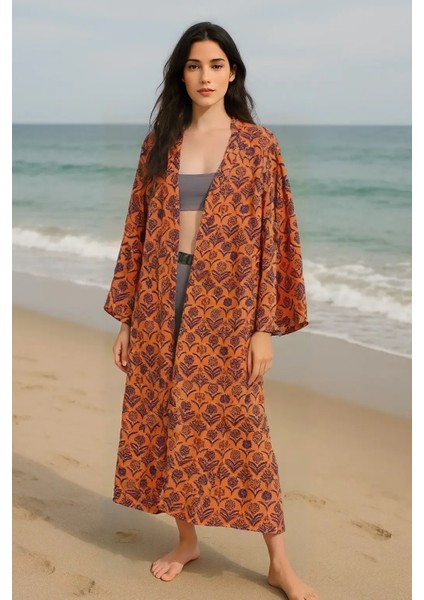 Özel Tasarım Pamuk Viskon Uzun Kimono
