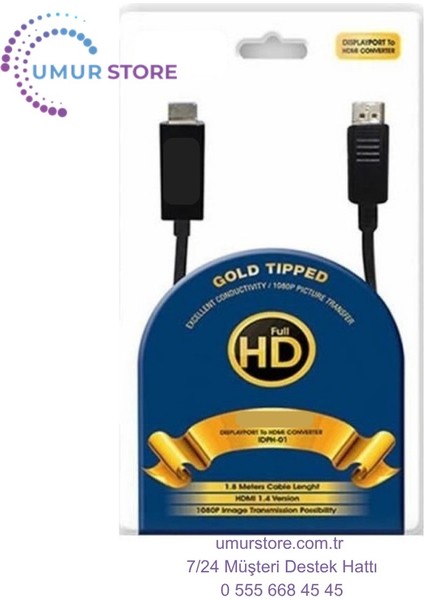 IDPH-18T Displayport To HDMI Kablo 1.8mt