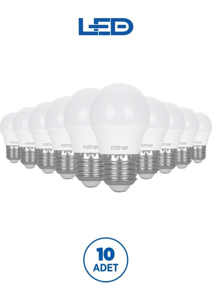RTL09101-10 Rother G45 LED Ampul 6W E27 470 Lümen 6000K Beyaz Işık Enerji Tasarruflu Ampul 10 Adet