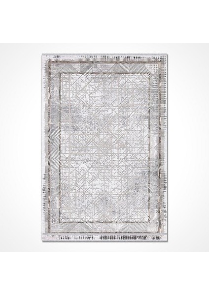 Adalynn Gri Çerçeveli Etnik Modern Desenli Örgü Hav Vermeyen Leke Tutmayan Kolay Temizlenen Yumuşak Makine Salon Yolluk Mutfak Halı