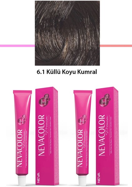 2 Li Set Premium 6.1 Küllü Koyu Kumral - Kalıcı Krem Saç Boyası 2 x 50 G Tüp