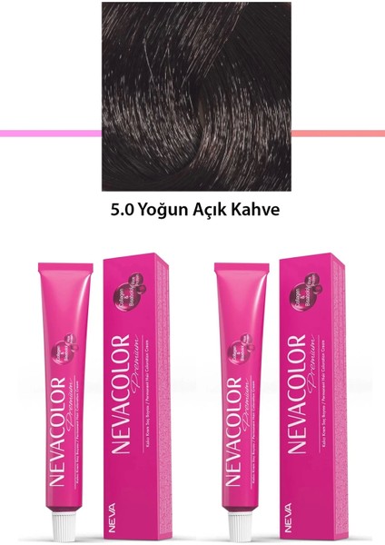 2 Li Set Premium 5.0 Yoğun Açık Kahve - Kalıcı Krem Saç Boyası 2 x 50 G Tüp