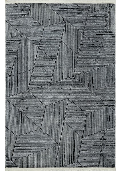 Praneeth Gri Geometrik Etnik Modern Desenli Kadife Makinada Yıkanabilir Hav Toz Vermez Leke Tutmayan Kaymaz Taban Dijital Makine Baskı Salon Yolluk Mutfak Halı