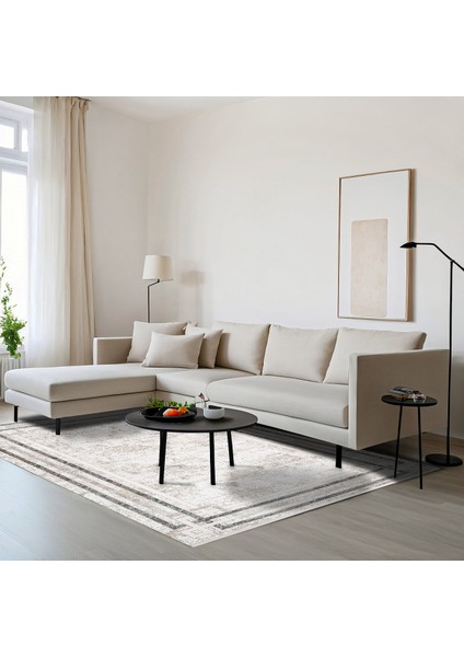 Gri Çerçeveli Etnik Modern Desenli Pamuk Makinada Yıkanabilir Hav Toz Vermez Leke Tutmayan Kaymaz Taban Dijital Makine Baskı Salon Yolluk Mutfak Halı fırsatları