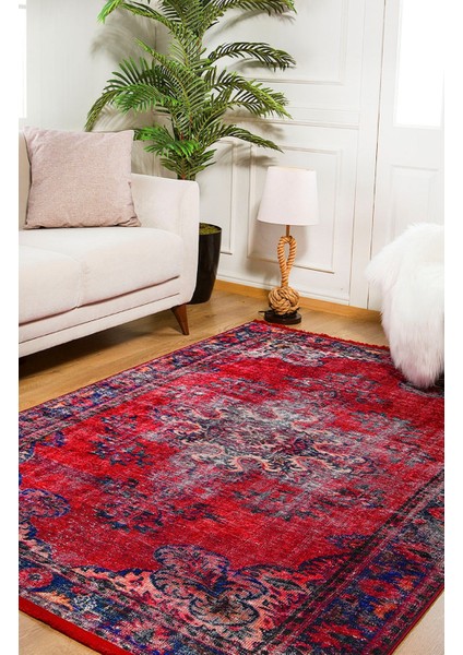 Belorecensk Kırmızı Eskitme Etnik Modern Desenli Makinada Yıkanabilir Hav Toz Vermez Leke Tutmayan Kaymaz Taban Dijital Makine Baskı Salon Yolluk Mutfak Halı indirimleri