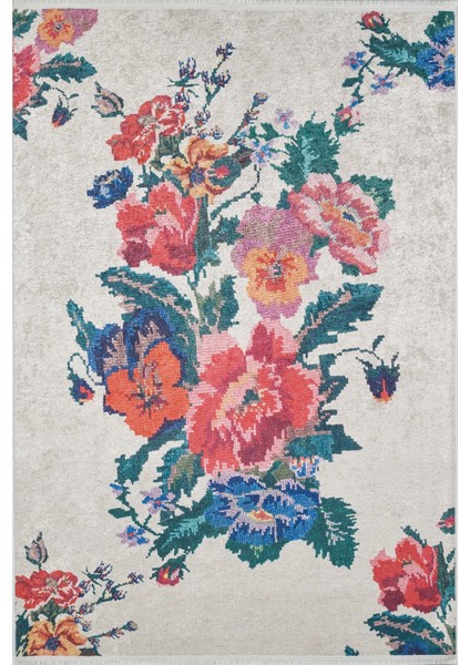 Jodhpur Kırmızı Çiçekli Etnik Modern Desenli Makinada Yıkanabilir Hav Toz Vermez Leke Tutmayan Kaymaz Taban Dijital Makine Baskı Salon Yolluk Mutfak Halı