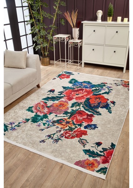 Jodhpur Kırmızı Çiçekli Etnik Modern Desenli Makinada Yıkanabilir Hav Toz Vermez Leke Tutmayan Kaymaz Taban Dijital Makine Baskı Salon Yolluk Mutfak Halı fiyatları