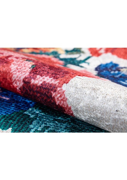 Jodhpur Kırmızı Çiçekli Etnik Modern Desenli Makinada Yıkanabilir Hav Toz Vermez Leke Tutmayan Kaymaz Taban Dijital Makine Baskı Salon Yolluk Mutfak Halı indirimleri