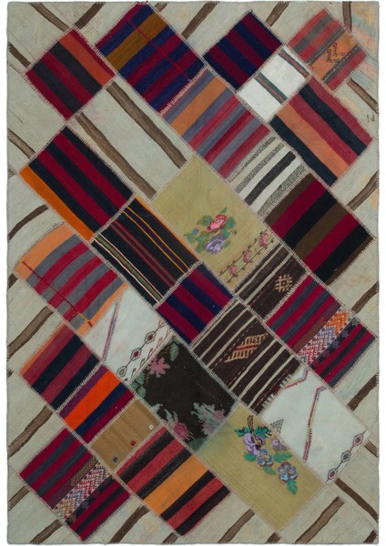 Atina Kırmızı Eskitme Yün Modern Desenli Yün Hav Toz Vermez Leke Tutmayan Salon Yolluk Mutfak El Dokuma Halı