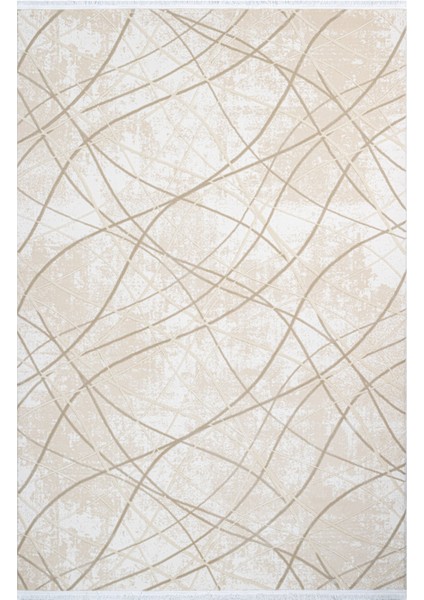 Rosie Çizgili Krem Akrilik Dikdörtgen Modern Desenli Akrilik Hav Vermeyen Leke Tutmayan Kolay Temizlenen Yumuşak Makine Salon Yolluk Mutfak Halı